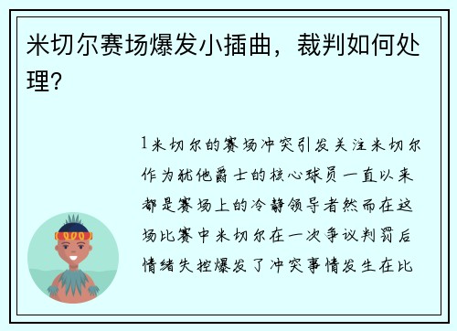 米切尔赛场爆发小插曲，裁判如何处理？